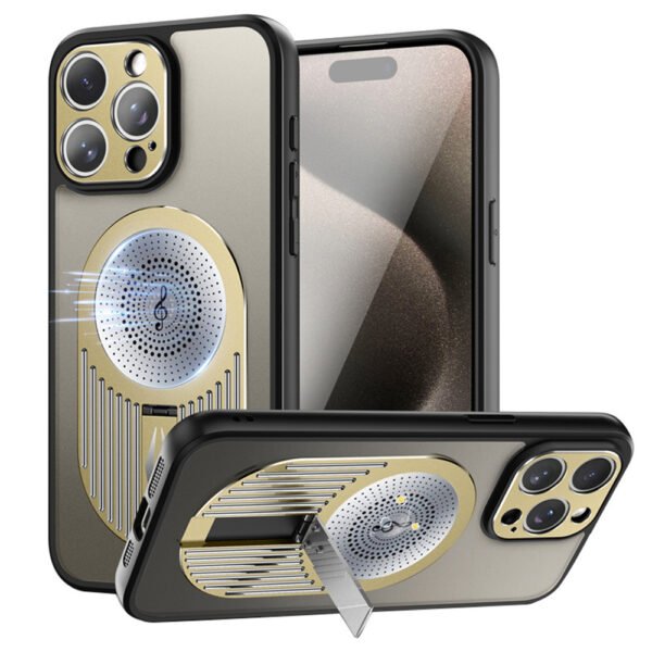 Magnetic Phone Case for iPhone 16 Pro, Shockproof, Bracket, Aromatherapy & Heat-Dissipating, Golden