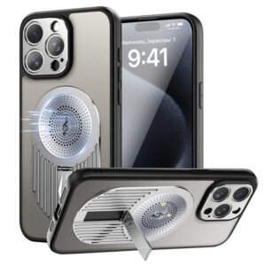 Magnetic Phone Case for iPhone 16 Pro, Shockproof, Bracket, Aromatherapy & Heat-Dissipating, Silver
