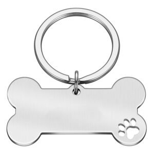 Personalized Bone-Shaped Funny Pet ID Tag, 40mm*21mm, Engraved Pet Name, Stainless Steel Cat Puppy Dog ID Tag Pendant - Silver