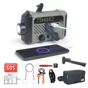 Emergency Solar Radio with Hand Crank, Portable Camping NOAA/AM/FM Weather Radio, 3 Mode Flashlight, SOS Alarm, Phone Charger