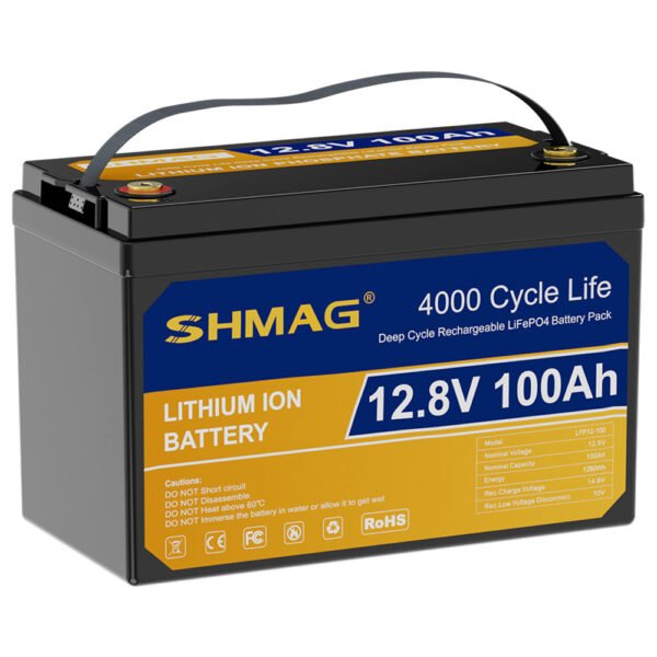SHMAG 12V 100Ah LiFePO4 Lithium Battery, BMS 4000+Deep Cycles for Home RV, Non-Bluetooth
