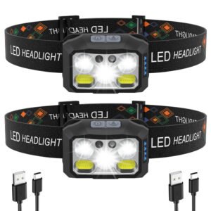 TD230 Motion Sensor Type-C Rechargeable Headlamp for Night Running / Camping / Hiking, 6 Key Modes & 6 Motion Sensor Modes - 2pcs