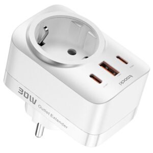 Toocki TCT30-X0Z8 PD30W Outlet Extender, Triple Port Fast Charging, 3680W AC Outlet, GaN Technology, White