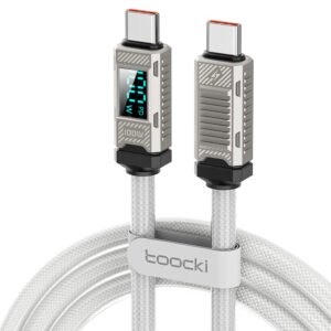 Toocki TXCTT1-ZFZA01 100W Fast Charging Cable, LED Display, Braided Zinc Alloy, 480Mbps Data Transfer, White - 2m