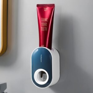Automatic Toothpaste Squeezer, Wall Mounted Toothpaste Dispenser, Toothbrush Holder, Bathroom Accessories - Blue + White