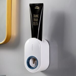 Automatic Toothpaste Squeezer, Wall Mounted Toothpaste Dispenser, Toothbrush Holder, Bathroom Accessories - Grey + Blue
