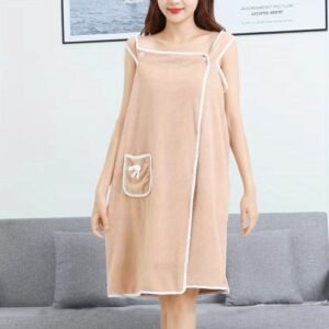 80*135cm Wearable Bowknot Coral Velvet Bath Towel for Adults - Khaki