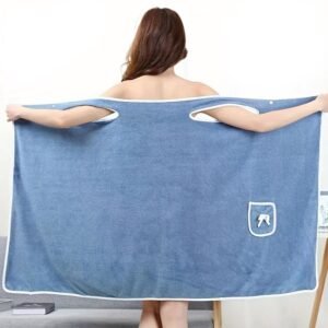80*135cm Wearable Bowknot Coral Velvet Bath Towel for Adults - Light Blue