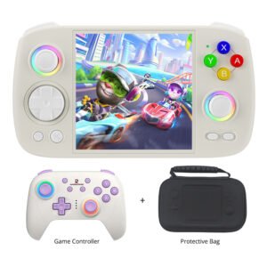 ANBERNIC RG Cube Game Console 128GB TF Card with 4000+ Games White + RG P01 Game Controller Beige + Protective Bag