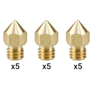 15pcs TWO TREES MK8 CHT Brass Nozzle (0.4mm 5pcs, 0.6mm 5pcs, 0.8mm 5pcs)