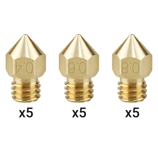 15pcs TWO TREES MK8 CHT Brass Nozzle (0.4mm 5pcs, 0.6mm 5pcs, 0.8mm 5pcs)