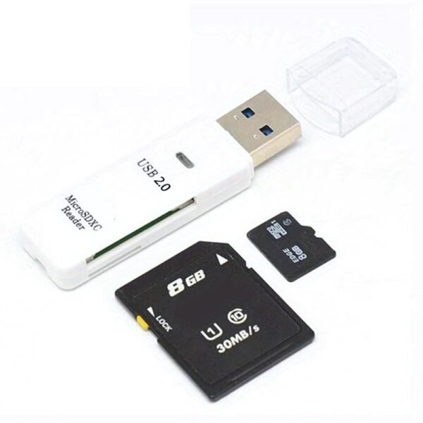 USB 2.0 SD Card Reader 5Gbps Transmission Speed for TV, Laptop, Computer, Camera - White