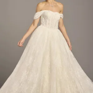 Basque Waist Lace Ball Gown with Removable Sleeves