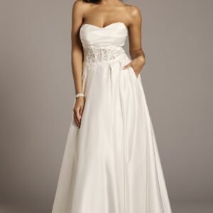 Satin and Lace Applique Strapless Ball Gown