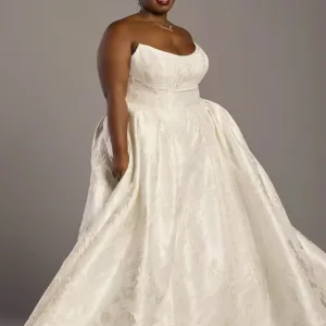 Strapless Basque Waist Jacquard Ball Gown