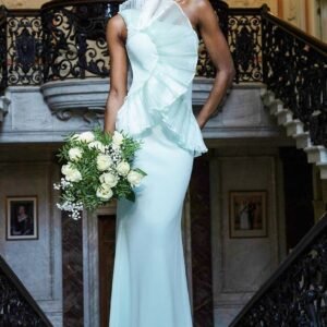 Goddiva One Shoulder Pleated Fan Maxi Dress - Mint Green