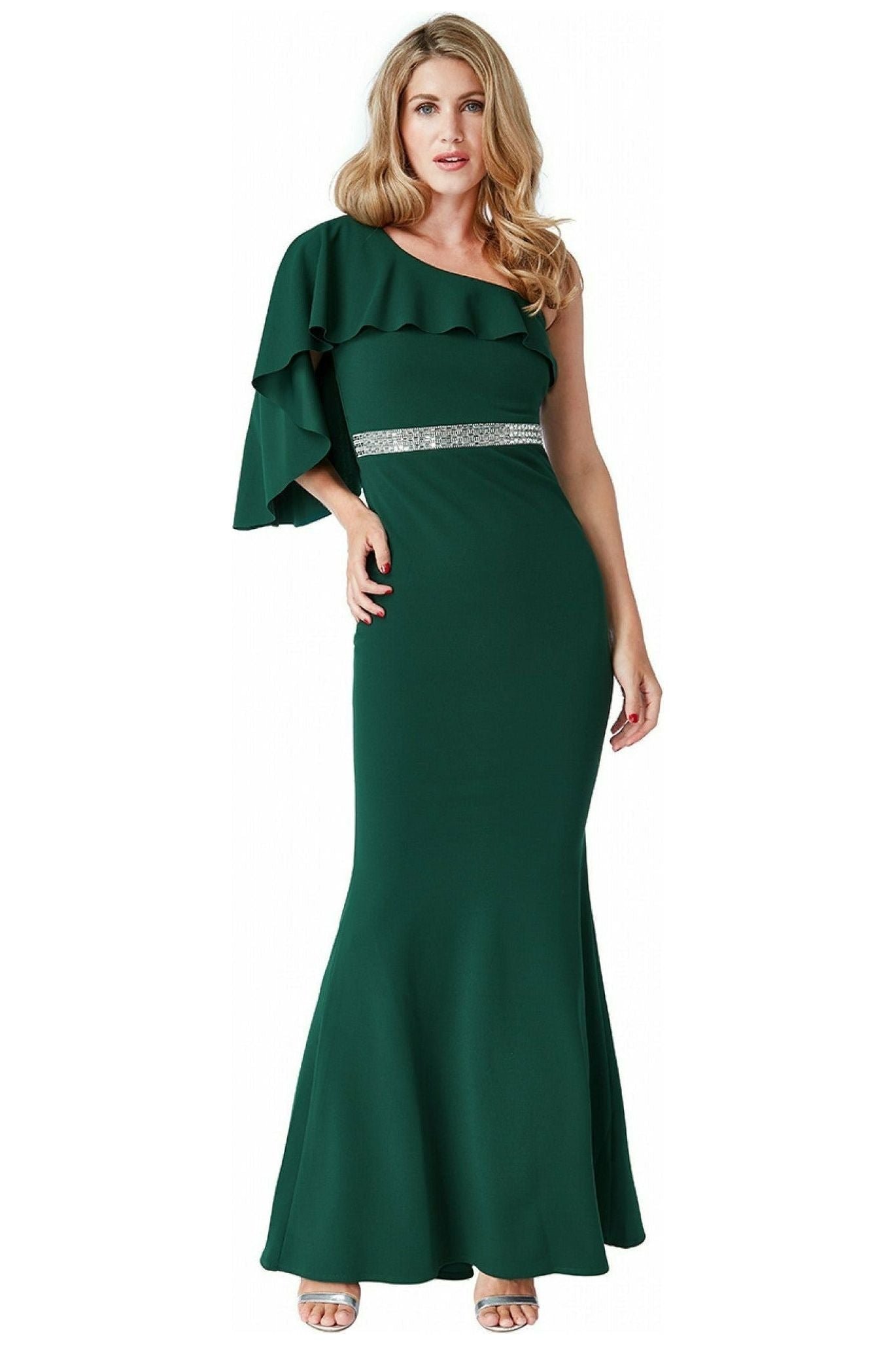 Goddiva Off The Shoulder Flair Maxi Dress – Emerald