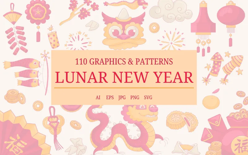 100+ Lunar New Year Graphics & Patterns Bundle | Extended License
