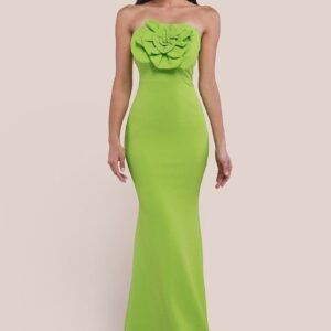 Goddiva Scuba Crepe Bandeau Rose Maxi Dress - Lime Green
