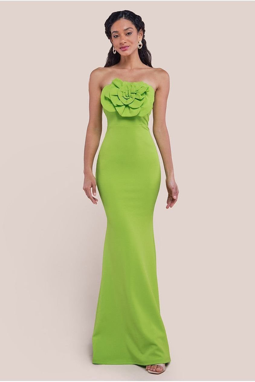 Goddiva Scuba Crepe Bandeau Rose Maxi Dress – Lime Green