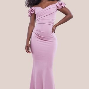 Goddiva Frilled Off The Shoulder Scuba Maxi Dress - Rose Pink