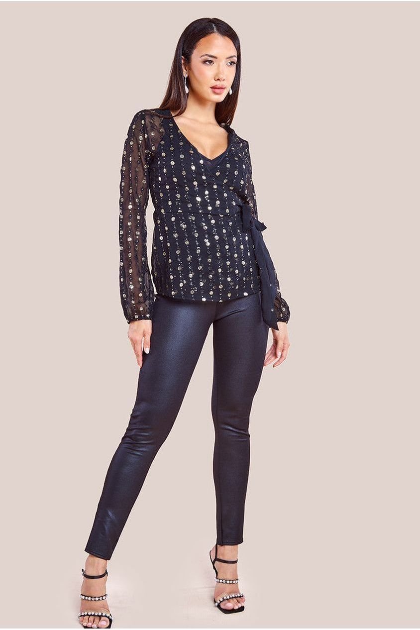 Goddiva Wrap Sequin Top With Cami – Blackgold