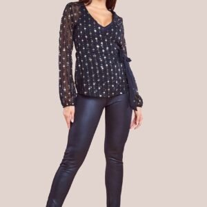 Goddiva Wrap Sequin Top With Cami - Blackgold