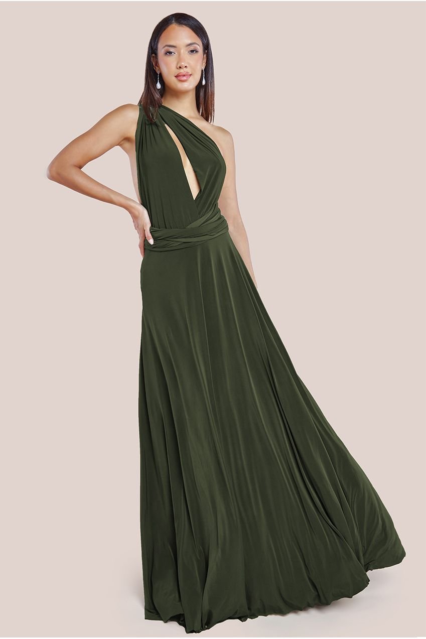 Goddiva Multiway Tie-Up Maxi Dress – Olive
