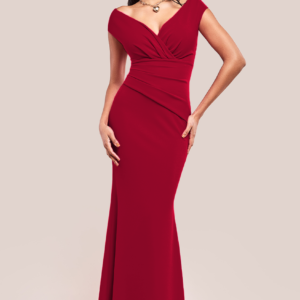 Goddiva Bardot Pleated Maxi Dress - Wine