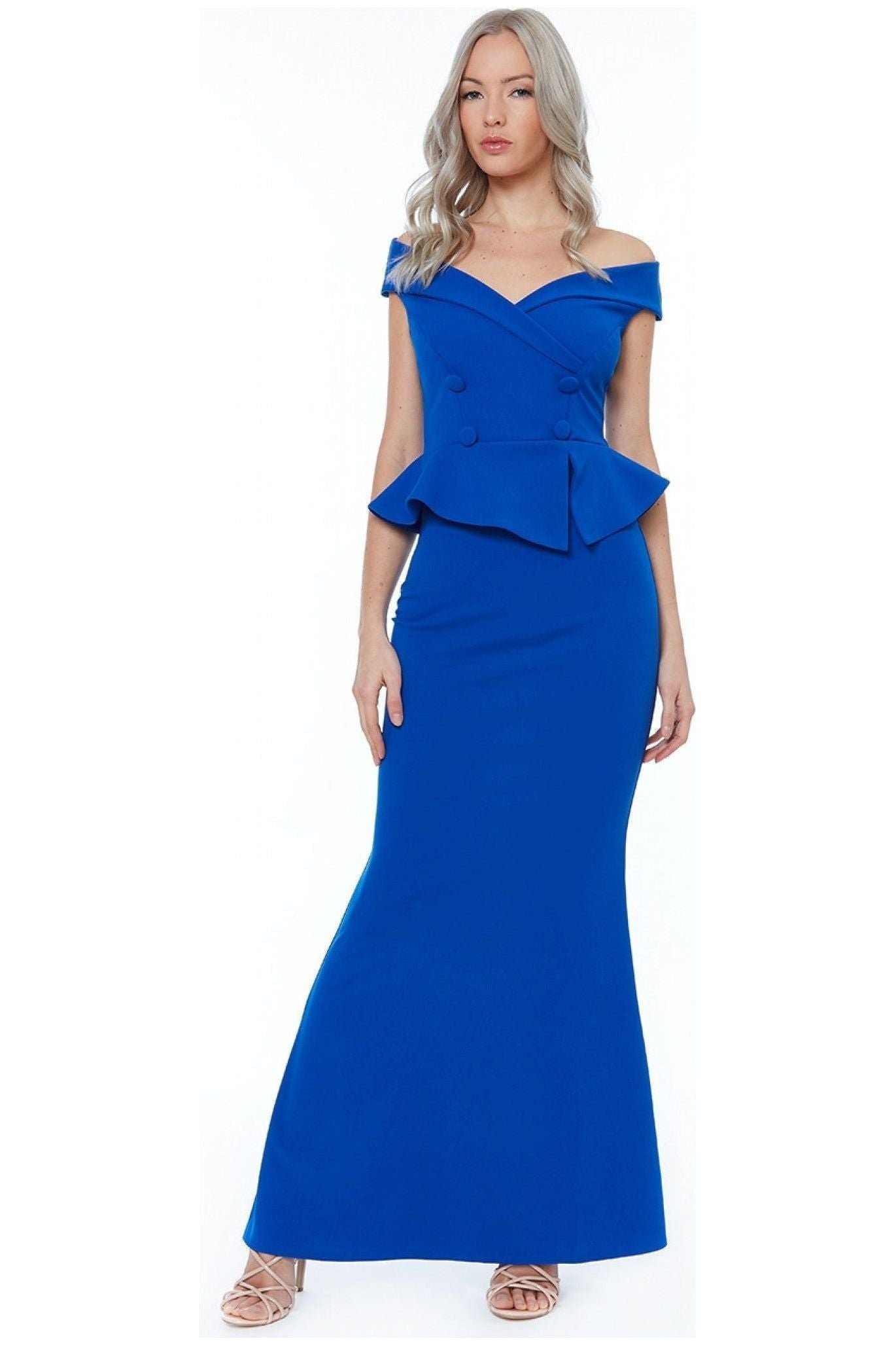 Goddiva Bardot Crossover Maxi Dress – Vividblue