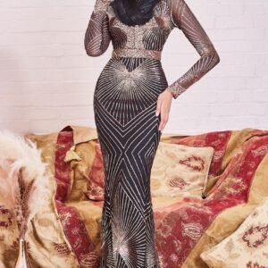 Goddiva Modesty Starburst Sequin Maxi Dress - Rose Gold