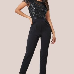 Goddiva Tassel Sequin Romper - Black