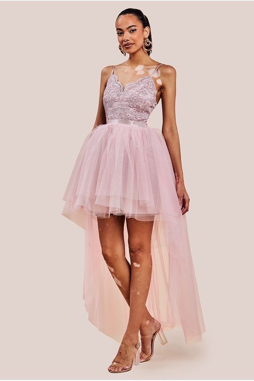 Goddiva High Low Tulle Mini With Lace Bodice – Blush