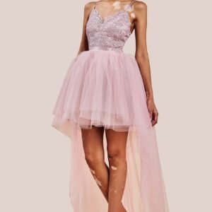 Goddiva High Low Tulle Mini With Lace Bodice - Blush