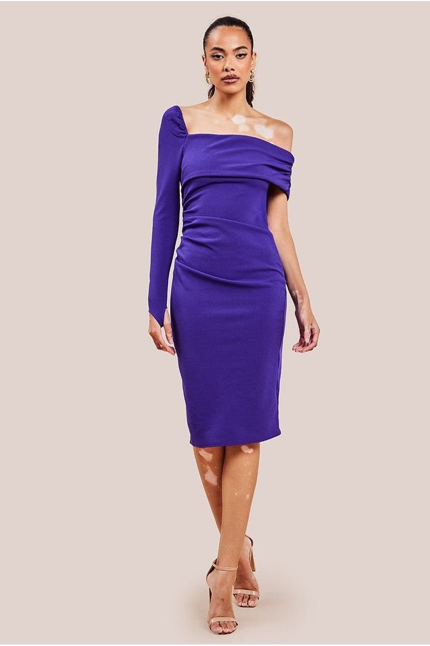 Goddiva One Shoulder Scuba Midi Dress – Purple