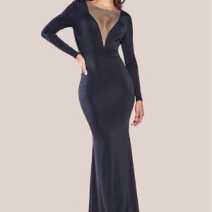 Goddiva Diamante Fishnet Cowl Back Maxi - Black