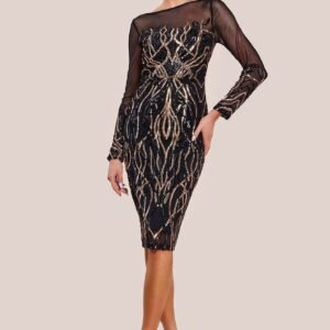 Goddiva Long Sleeve Sequin Flame Midi Dress - Black