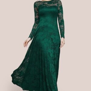 Goddiva Scalloped Lace A-Line Maxi Dress - Emerald Green