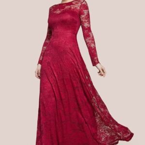 Goddiva Scalloped Lace A-Line Maxi Dress - Wine