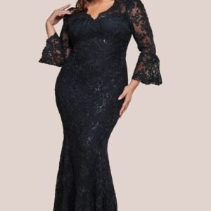 Goddiva Plus Scalloped Lace Maxi Dress - Black