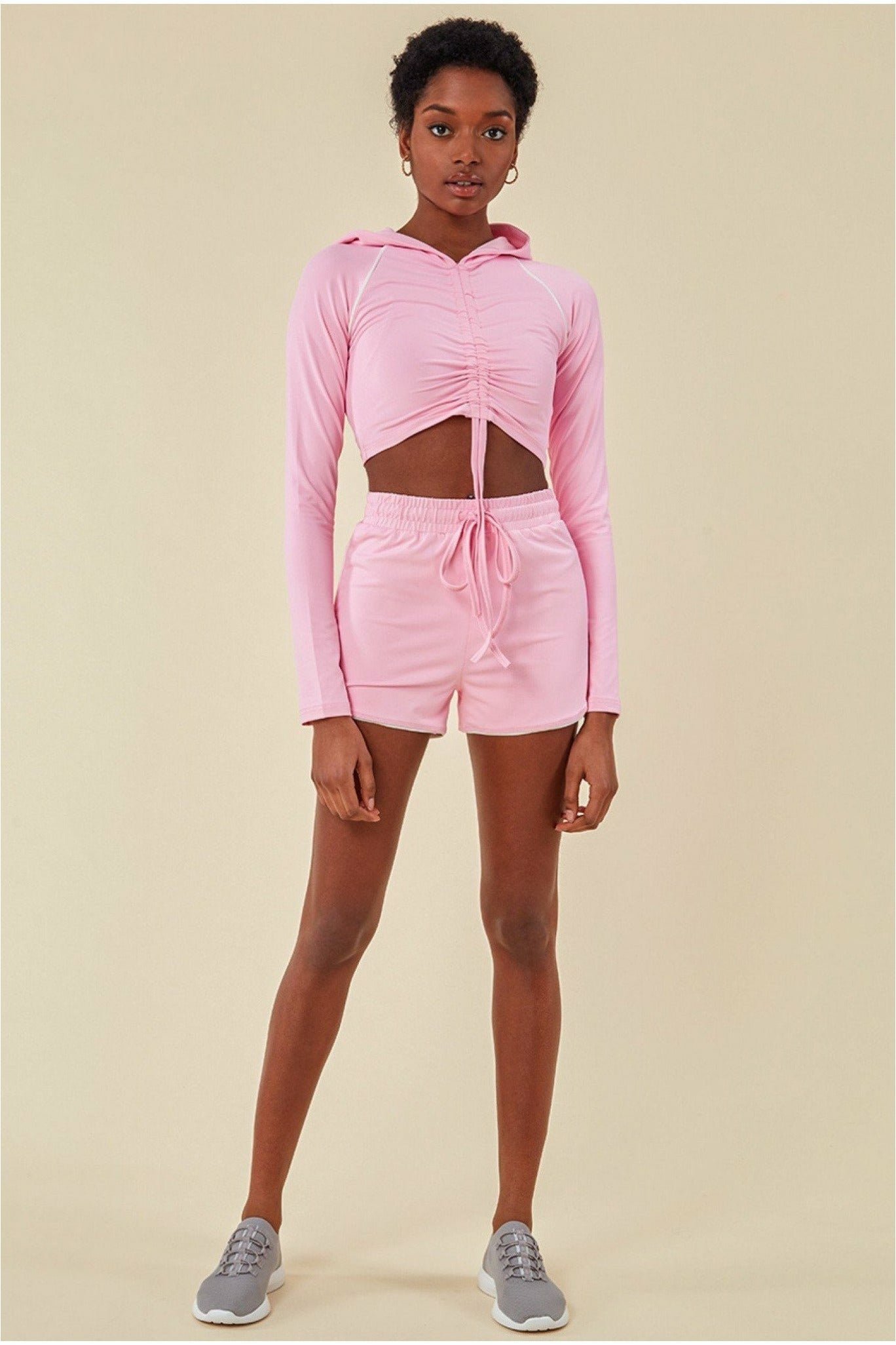 Cosmochic Jersey Short Set With Drawstring Top – Pink