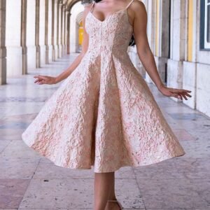 Goddiva Jacquard Sleeveless A-line Midi Dress - Blush Pink