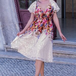 Goddiva Floral Flutter Sleeve Wrap Midi Dress - Ivory