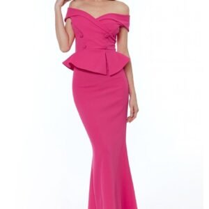Goddiva Bardot Crossover Maxi Dress - Cerise