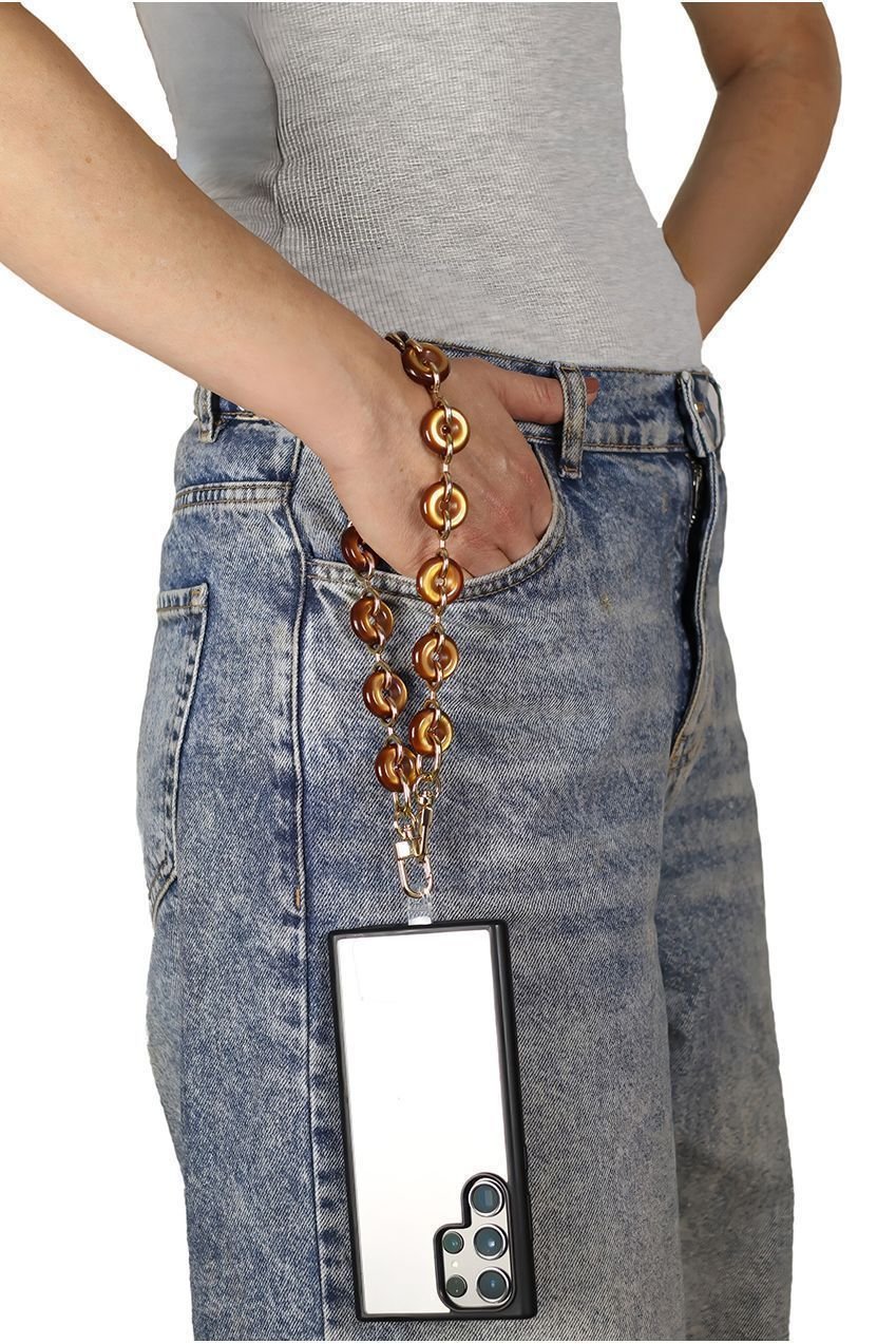 Goddiva Accessories Acrylic Metal Chain Phone Strap – Brown