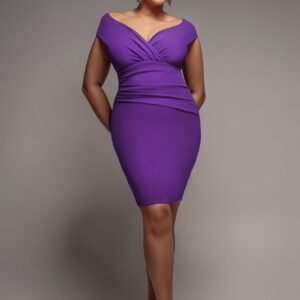 Goddiva Plus Bardot Pleated Midi Dress - Purple