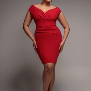 Goddiva Plus Bardot Pleated Midi Dress - Red