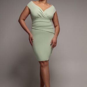 Goddiva Plus Bardot Pleated Midi Dress- Sage Green