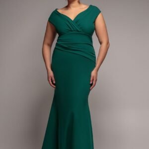 Goddiva Plus Bardot Pleated Maxi Dress - Emerald