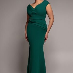 Goddiva Plus Bardot Pleated Maxi Dress - Emerald Green